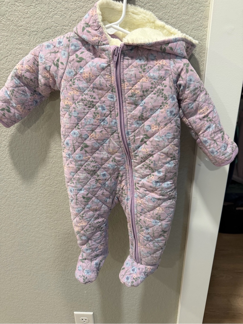 Nordstrom Pink Floral Quilted Footed One-Piece with Hood